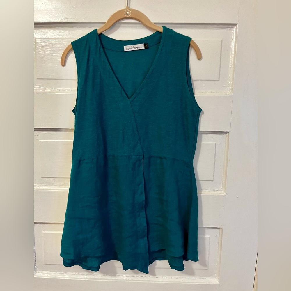 Taos Ready Trading/Cut Loose aqua linen top XS